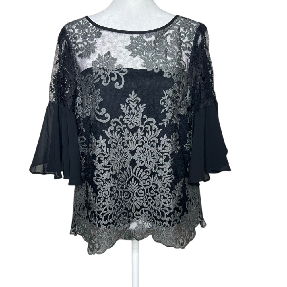 Mesh Embroidered Lace Top S Y2K Whimsigoth Fairy Goth Dark Romance Karen Kane